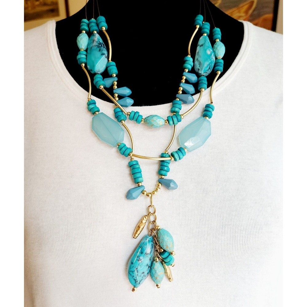Chicos Tuquoise Colored Three Strand Necklace